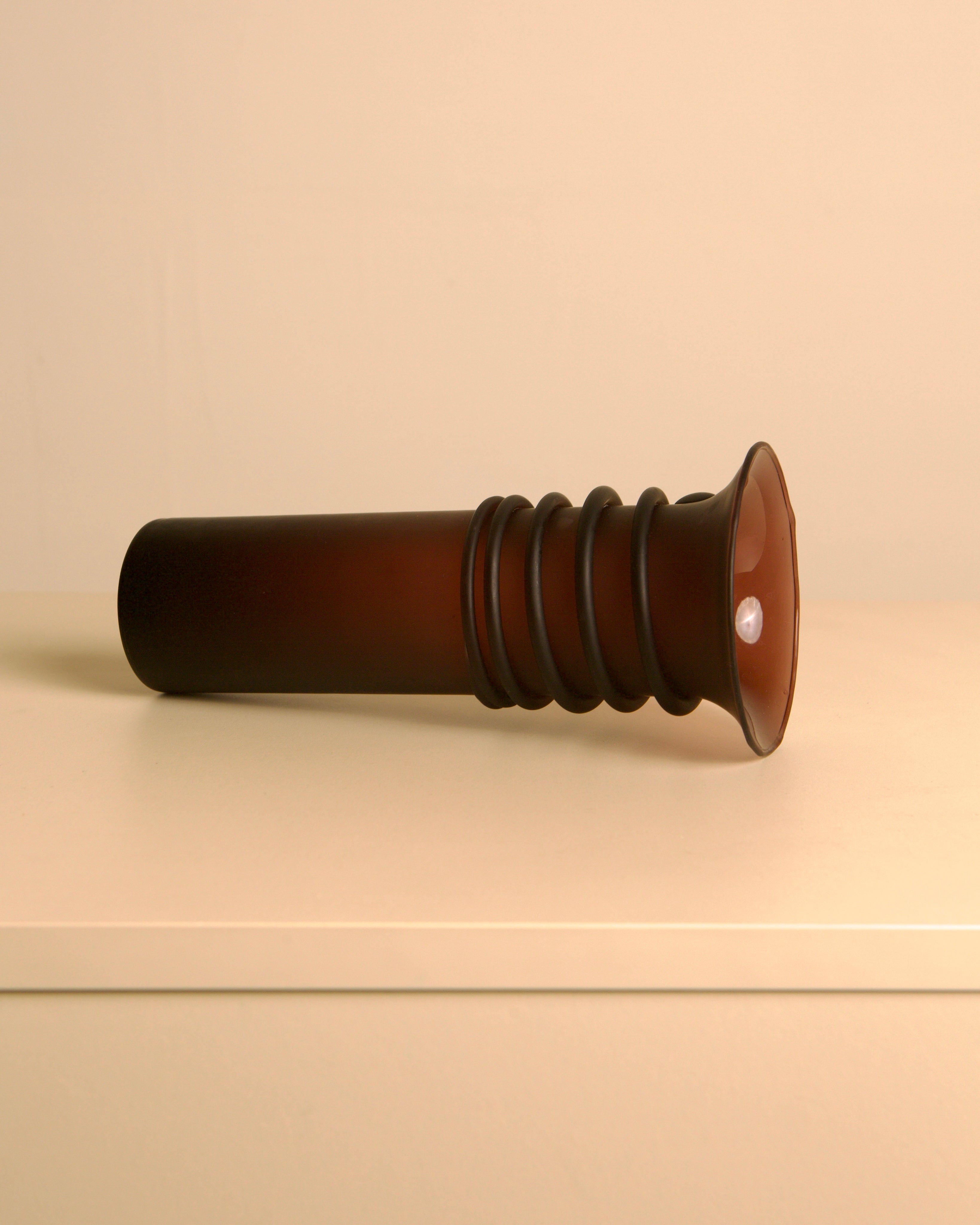 70s Italian blown satin wine-red glass vase — side angle