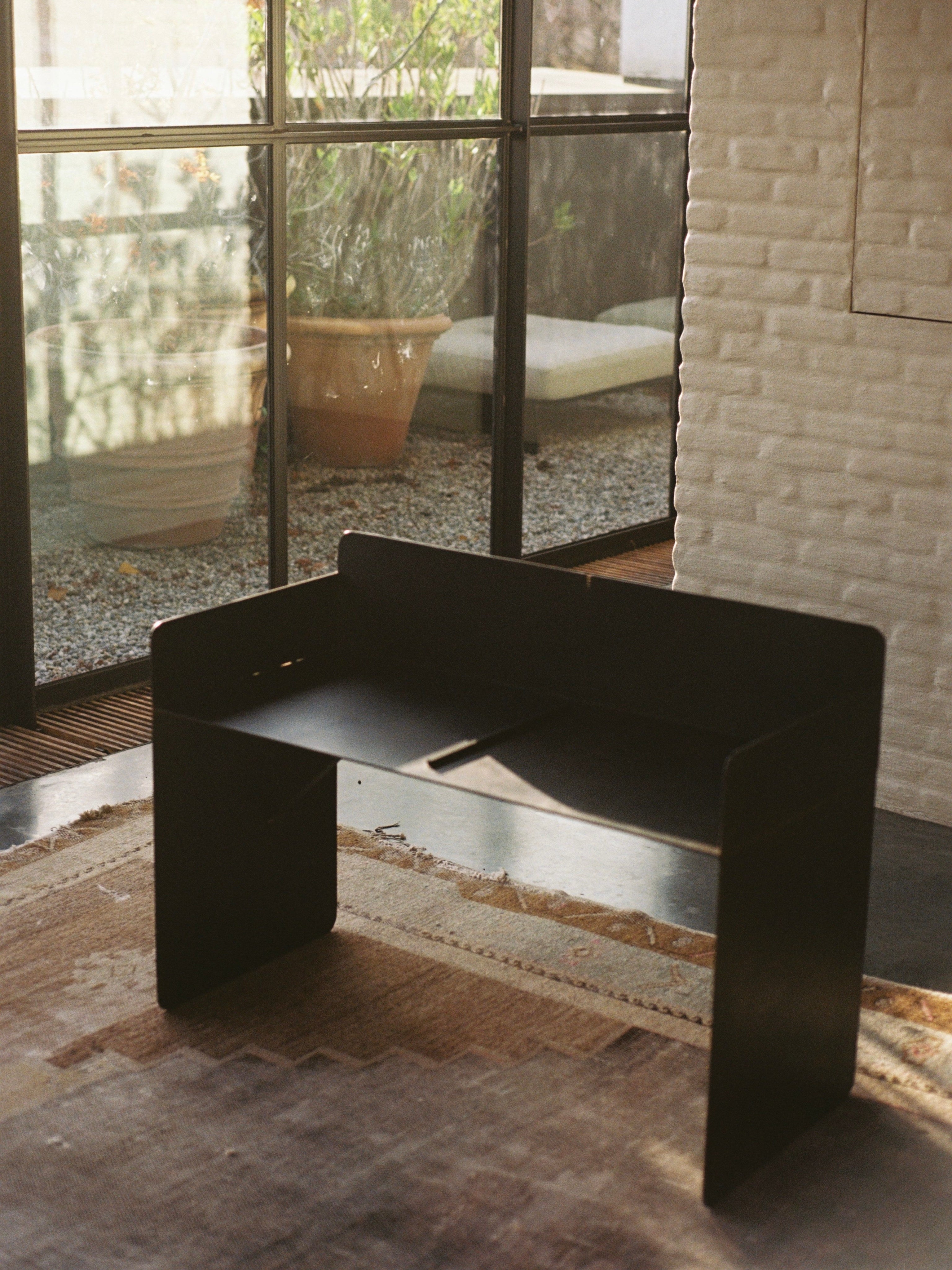 The Bench - Brutalist Bench in Steel — top view of black steel design
