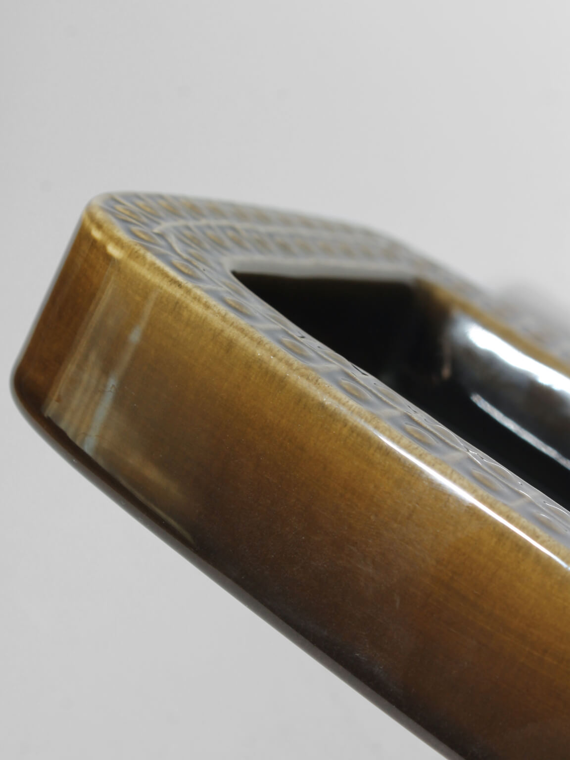 Gunnar Nylund Ceramic Glazed "Kub" Bowl, For Rörstrand, 1960s, Sweden — angled view highlighting glossy brown glaze