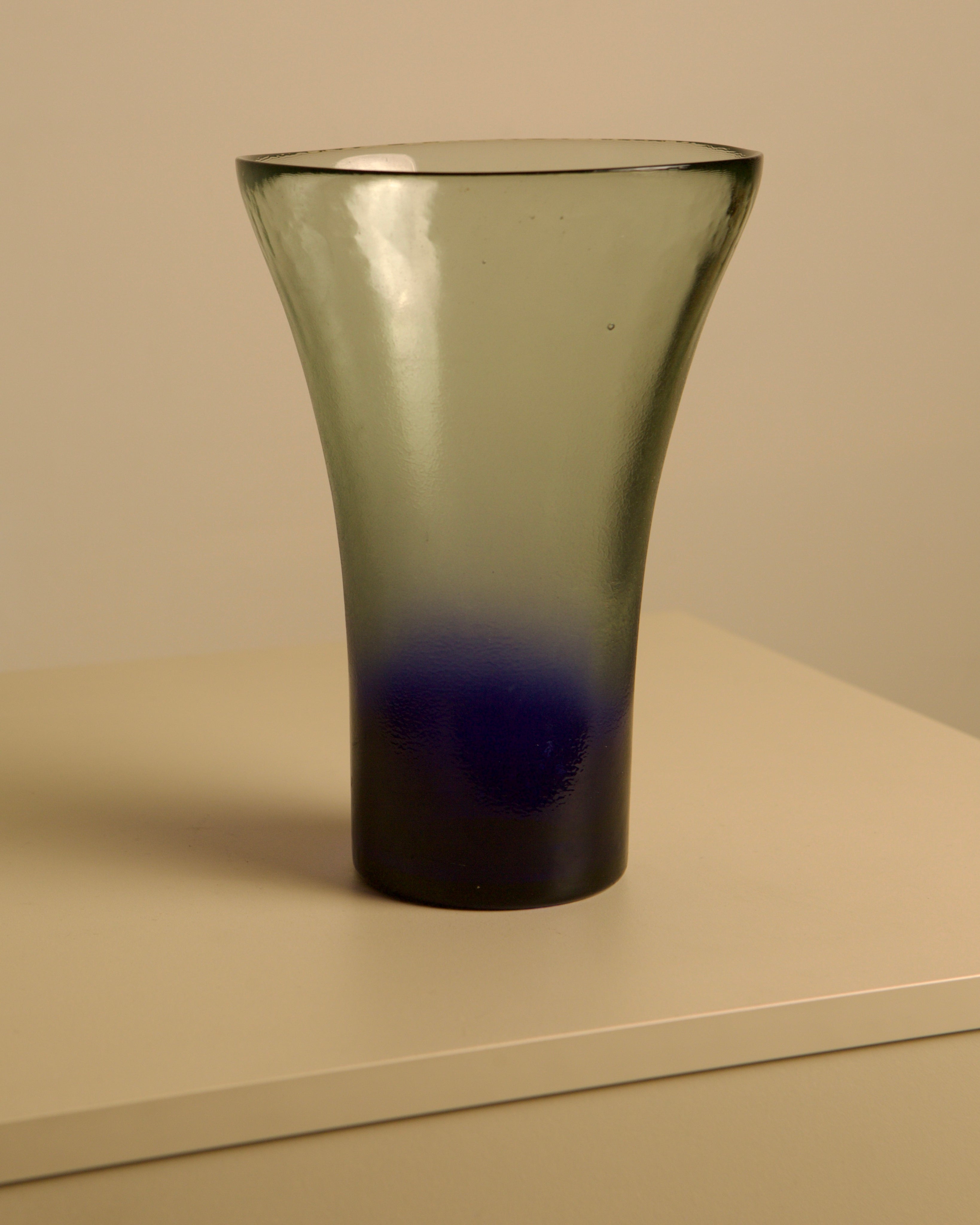 Italian Vase in Opaque Murano Glass, 80s — side angle showing green and blue gradient