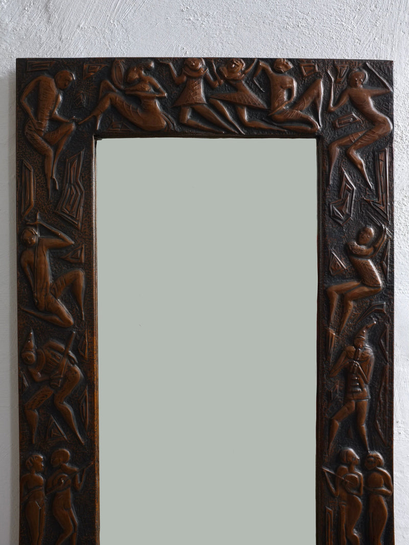 Copper Relief Wall Mirror, Bragalini Angelo Style, Italy, 1970s — detail view