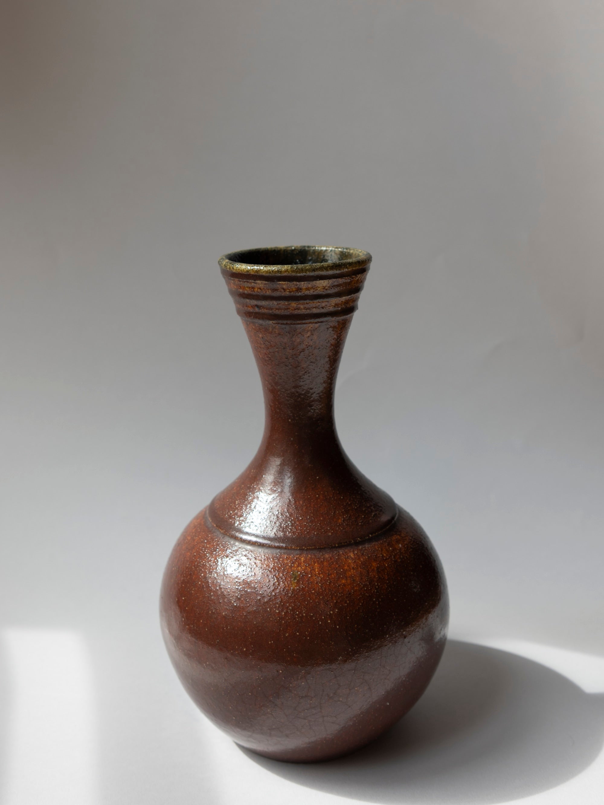 Large Accolay Potters Brown Glazed Ceramic Vase | Burgundy, France - c. 1960s — side angle