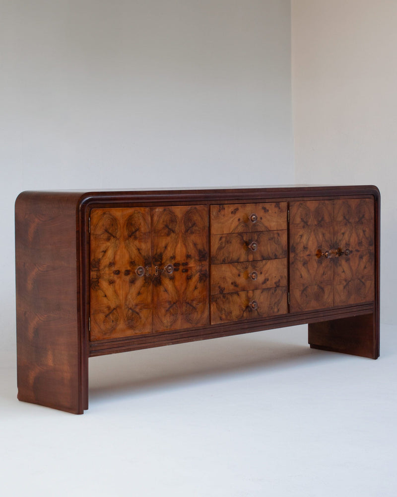 Art Deco Sideboard with Sculptural Veneer Pattern — detail view