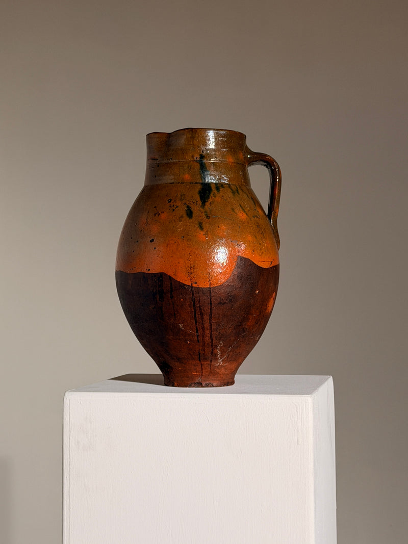 Ceramic Jar, French Folk Art, late 19th century by Figuresdesign | The Oblist — handcrafted terracotta with orange and brown