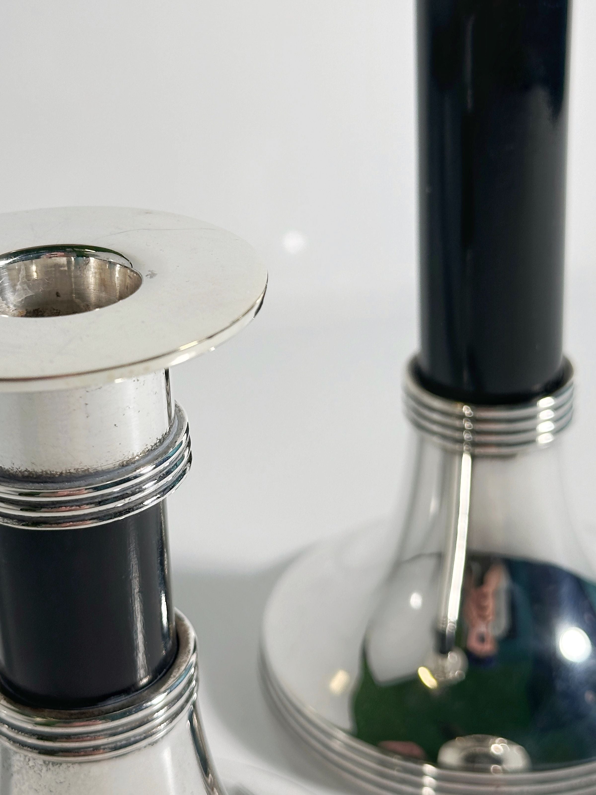 Pair of Silver Plated Candleholders by Gunther Lambert — top view highlighting polished silver finish