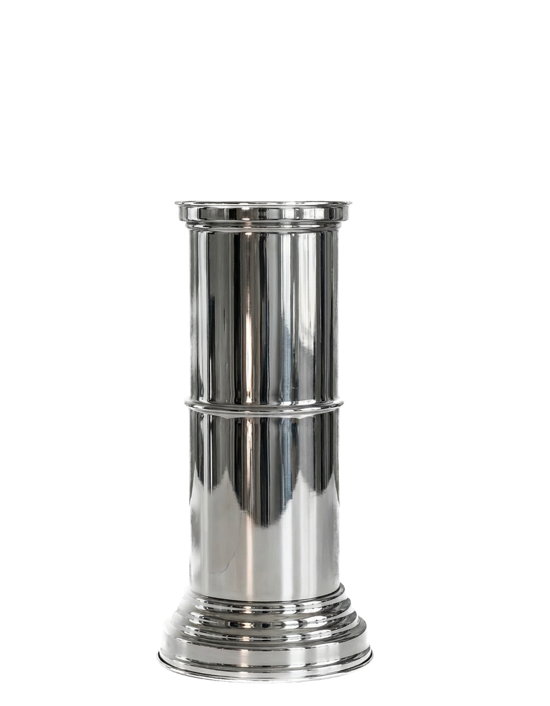 Contemporary End Tables in Mirror Metal — close-up of polished metal surface