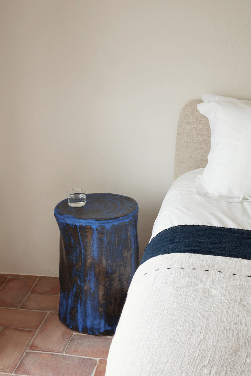 Small Ceramic Side Table by Project 213A | The Oblist — blue and brown finish