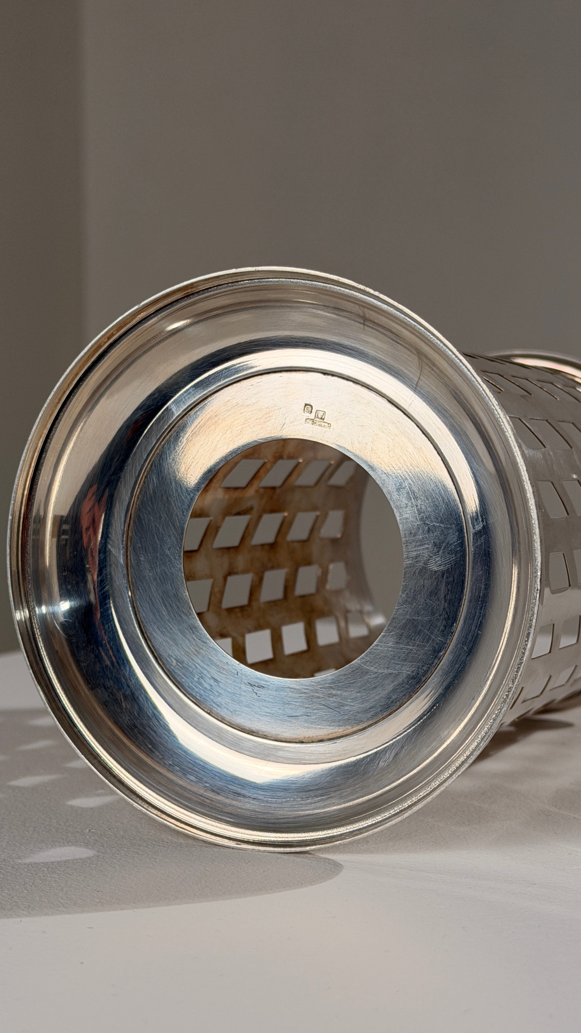 Silver-plated Metal Bottle Holder, Saint-Médard, Paris, 1930s — top view showing intricate cut-out design