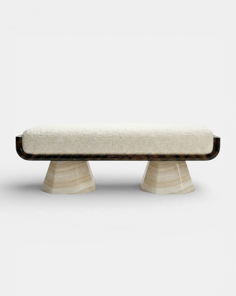 Ava Glossy Wood And Ivory Onyx Bench by Marbera | The Oblist