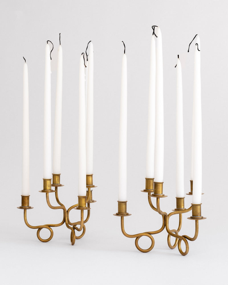 Pair of Brass Candelabra by Josef Frank, Sweden, 1940s — side angle