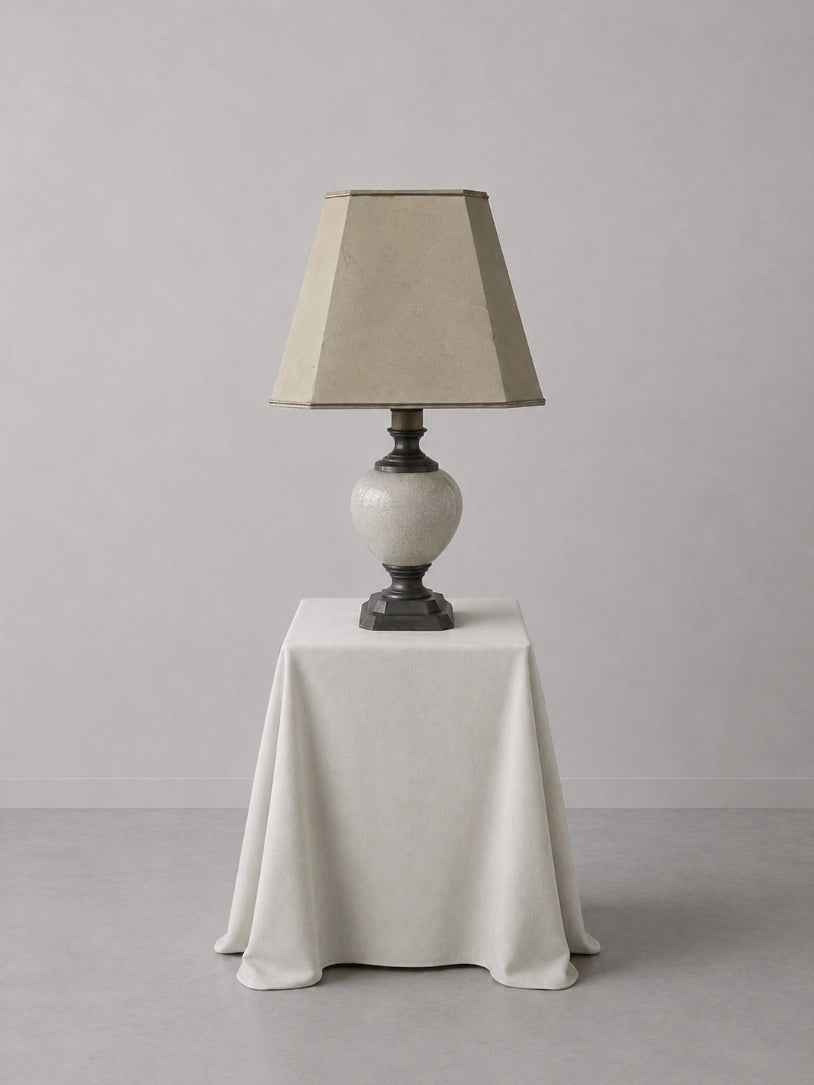 1940s French Vintage Pewter Ball Table Lamp — lifestyle setting