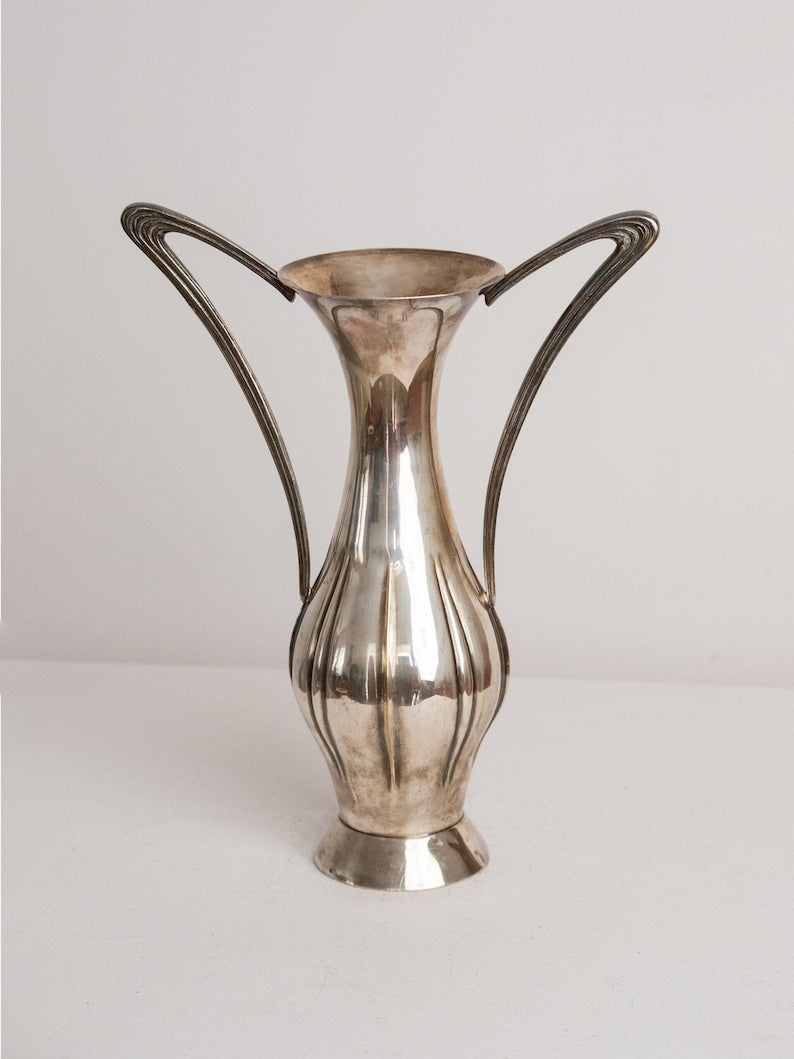 Art Nouveau Silver Plate Vase with Twin Loop Handles — side angle