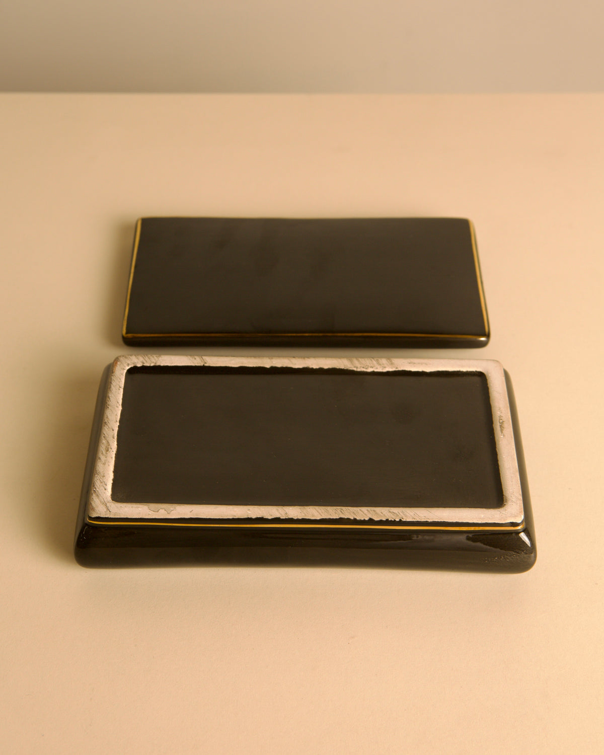 Italian black and gold ceramic box, 1960s — close-up