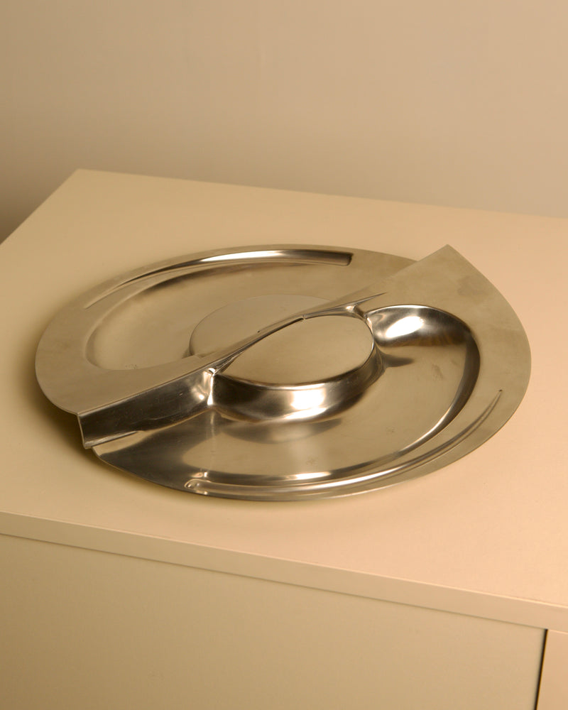 Large metal storage compartment 'Forma Orizzontale Circolare' by Carmelo Cappello for Ales | The Oblist — polished stainless