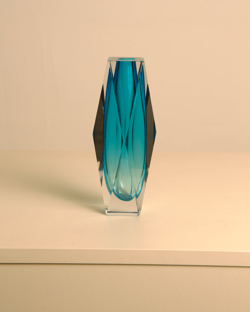 Turquoise Diamant crystal vase by Flavio Poli for Seguso
