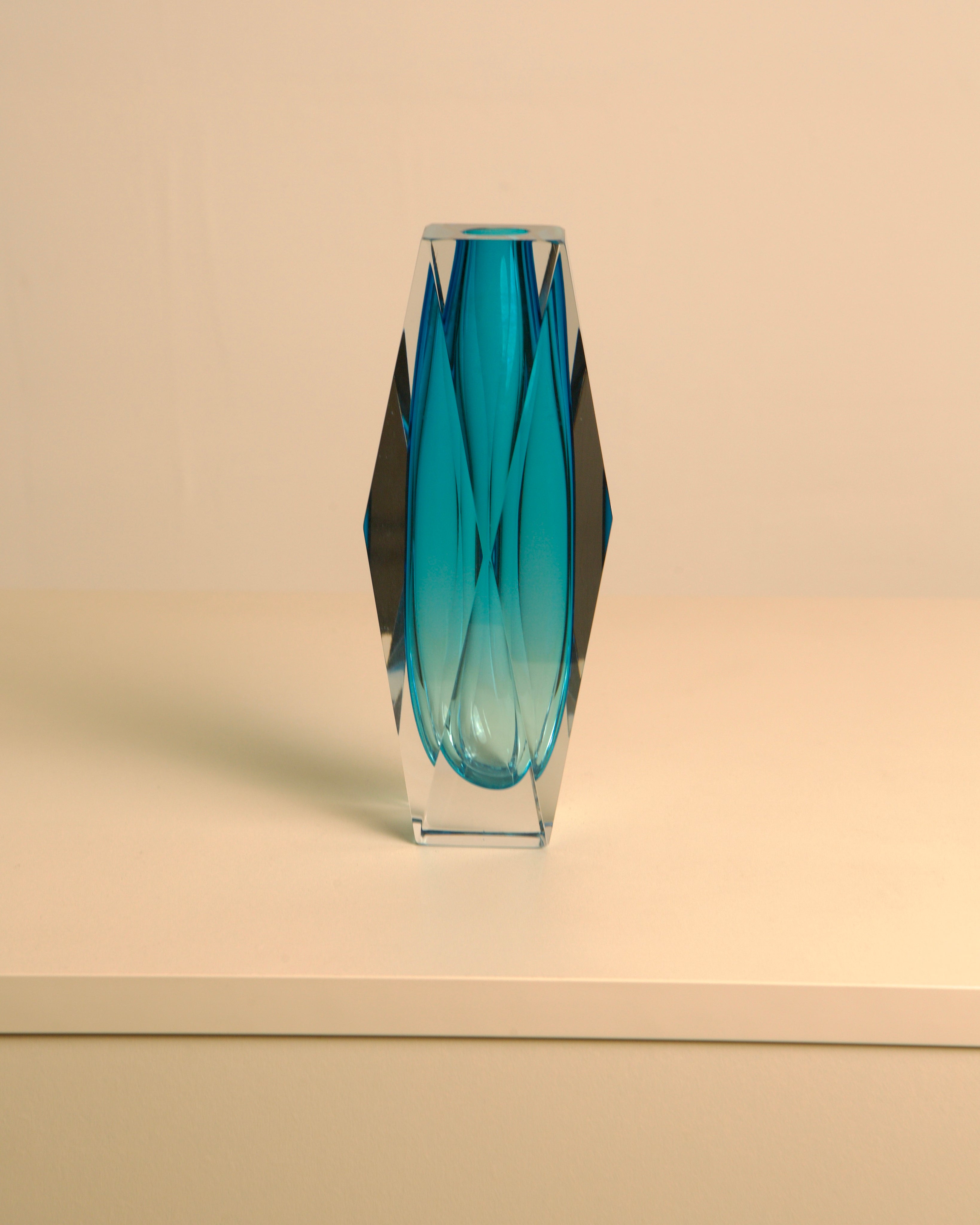 Turquoise Diamant crystal vase by Flavio Poli for Seguso