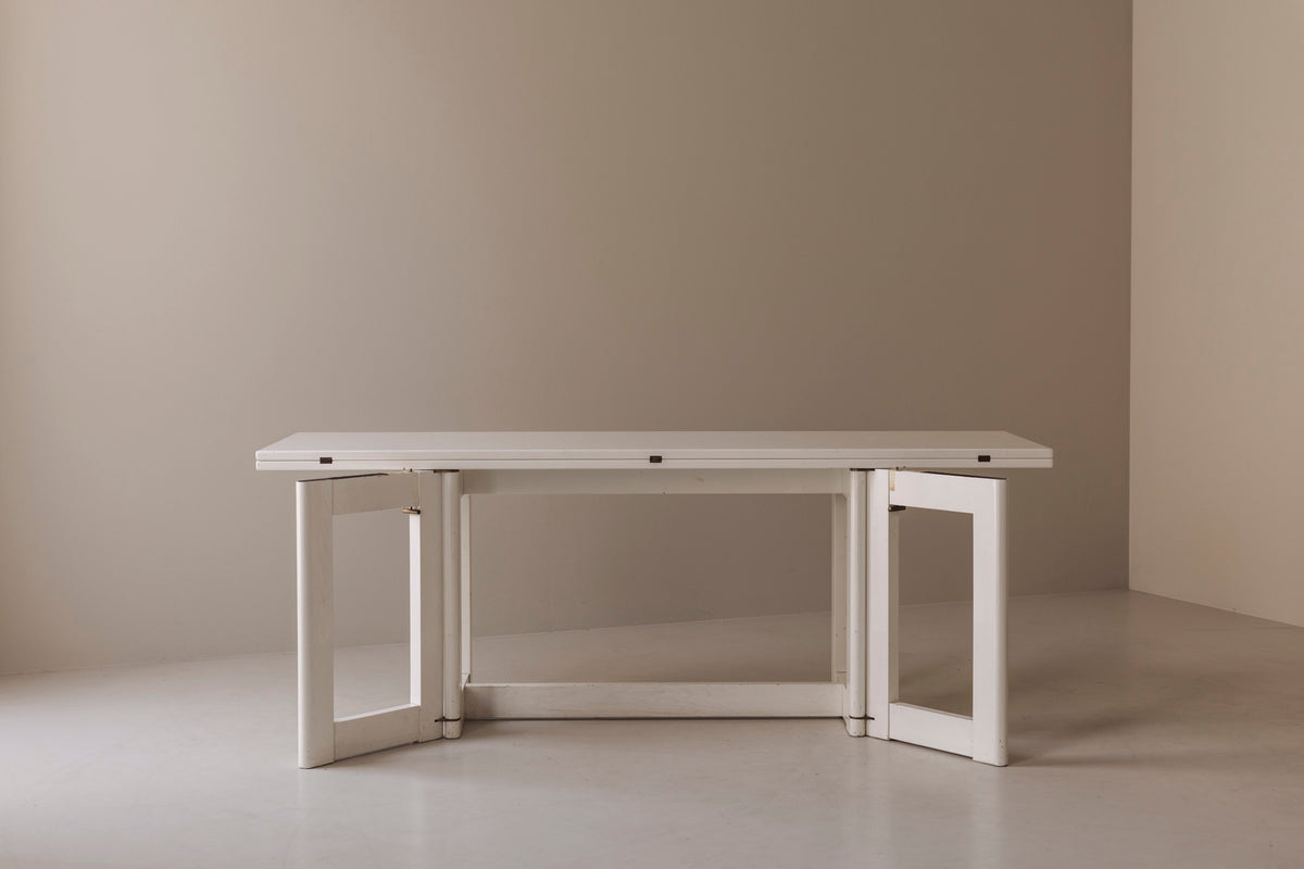 Italian White Lacquered Folding Table with Brass Details, 1960s — lifestyle setting