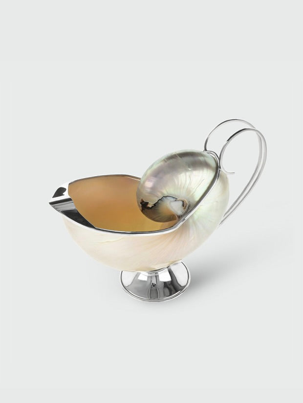 Nautilus Shell Gravy Boat — close-up of iridescent shell interior