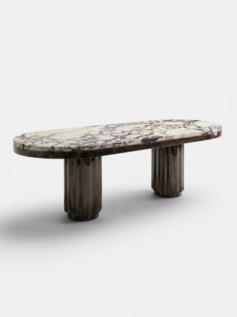 Mira Wood And Calacatta Viola Dinning Table — detail view