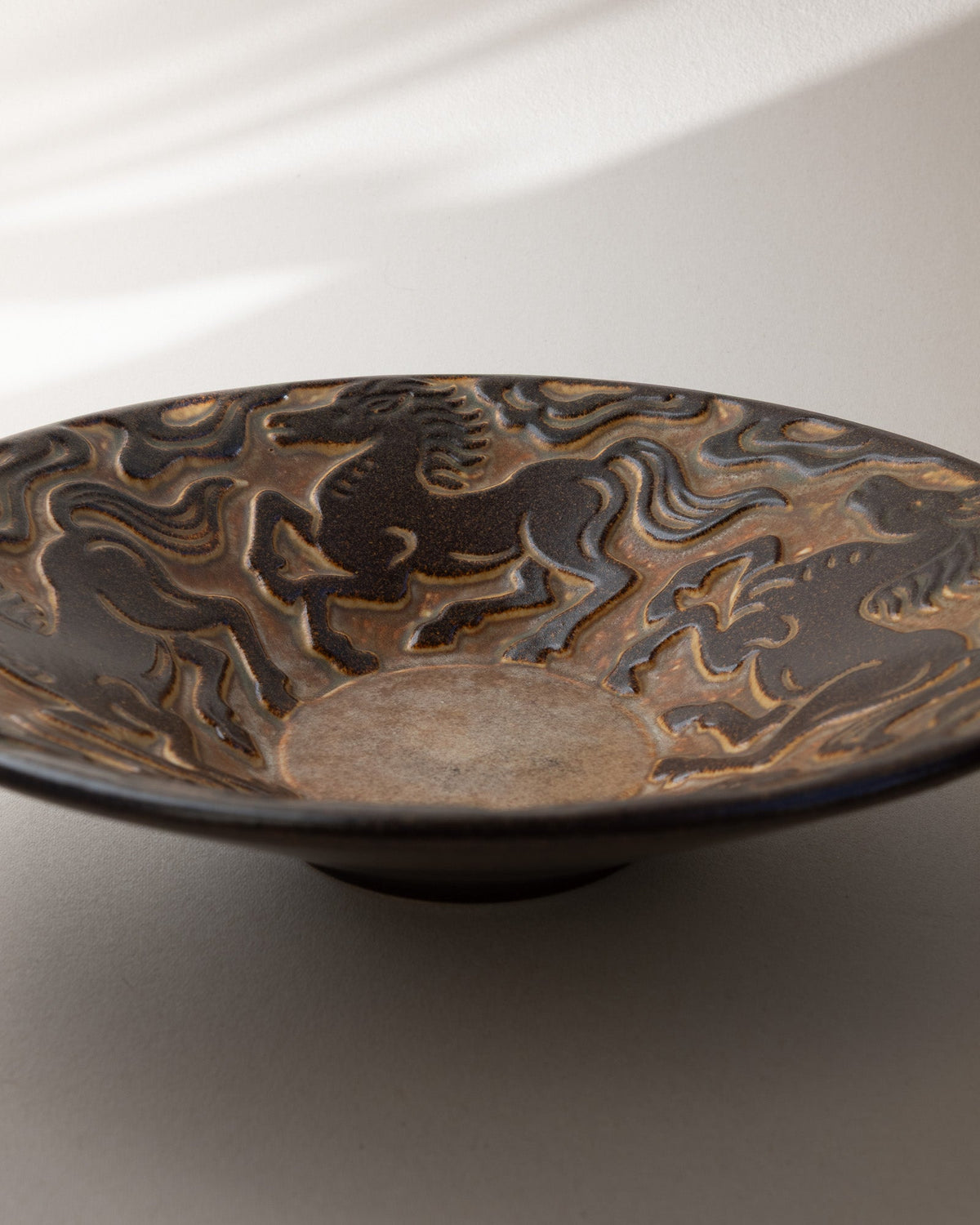 Marianne Starck for Michael Andersen & Søn Stoneware Bowl with Galloping Horses (c. 1960s) — close-up