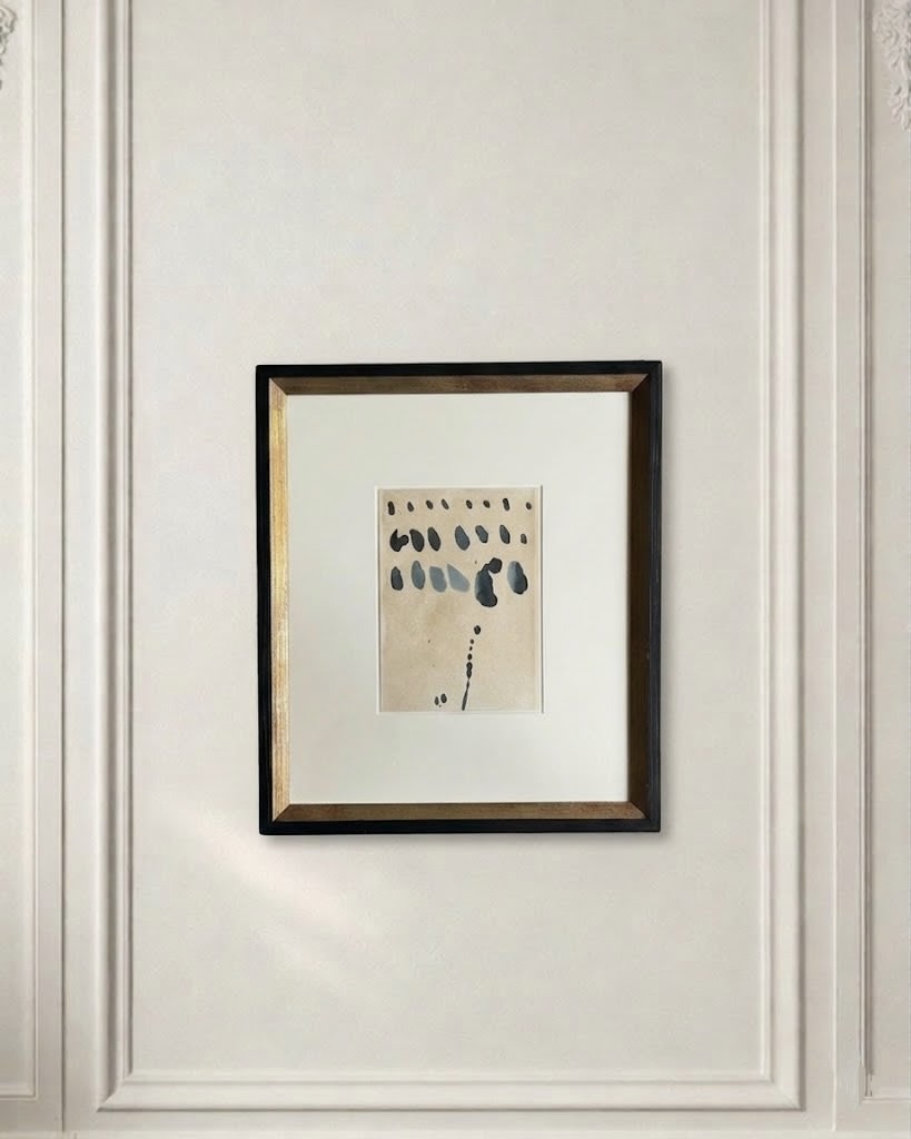 Sand and Ink Abstract on Paper in Antique Frame — detail of artwork in vintage frame