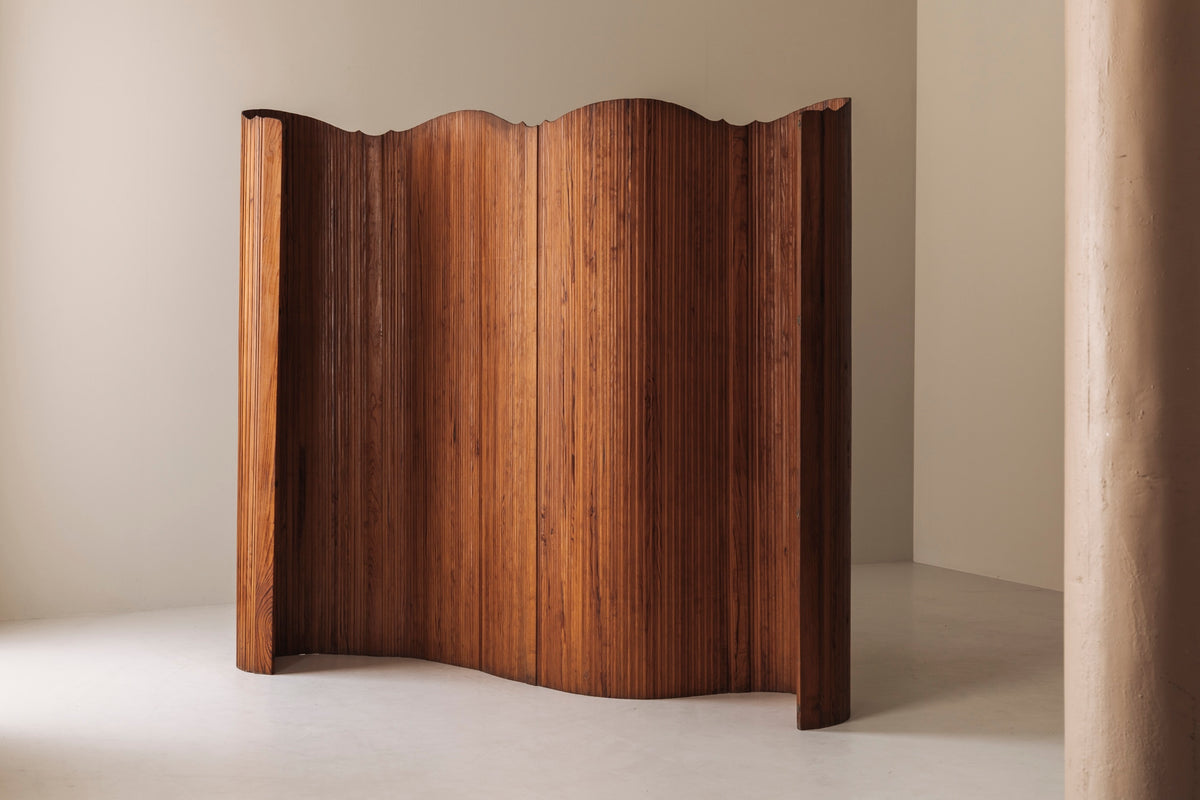 S.N.S.A. Pine Tambour Room Divider, France 1950s — view 9