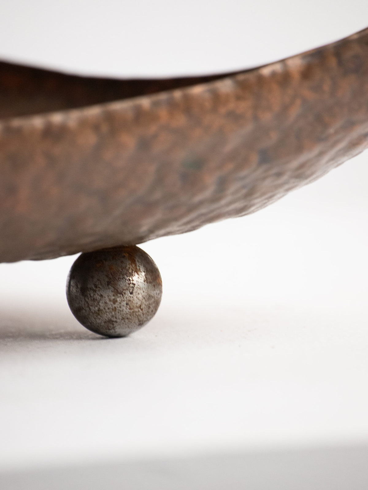 Hand-Hammered Copper Tray on Ball Feet, Scandinavian Craft, 1950s — lifestyle setting