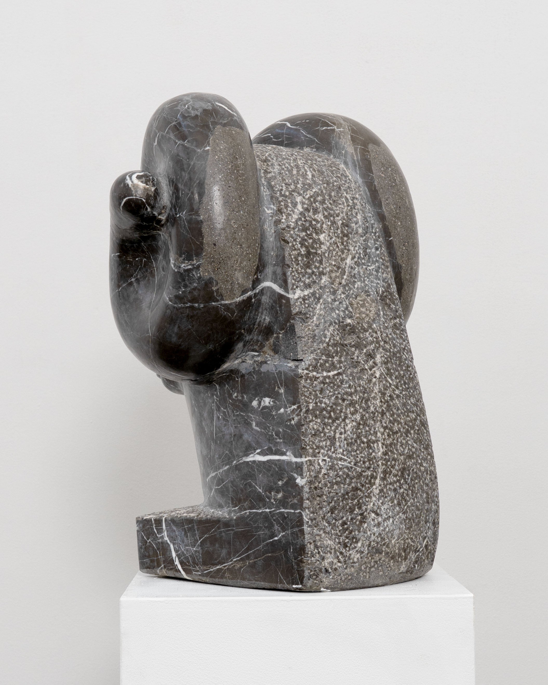 Large Vintage Marble Rams Head Sculpture — top view highlighting dark marble texture