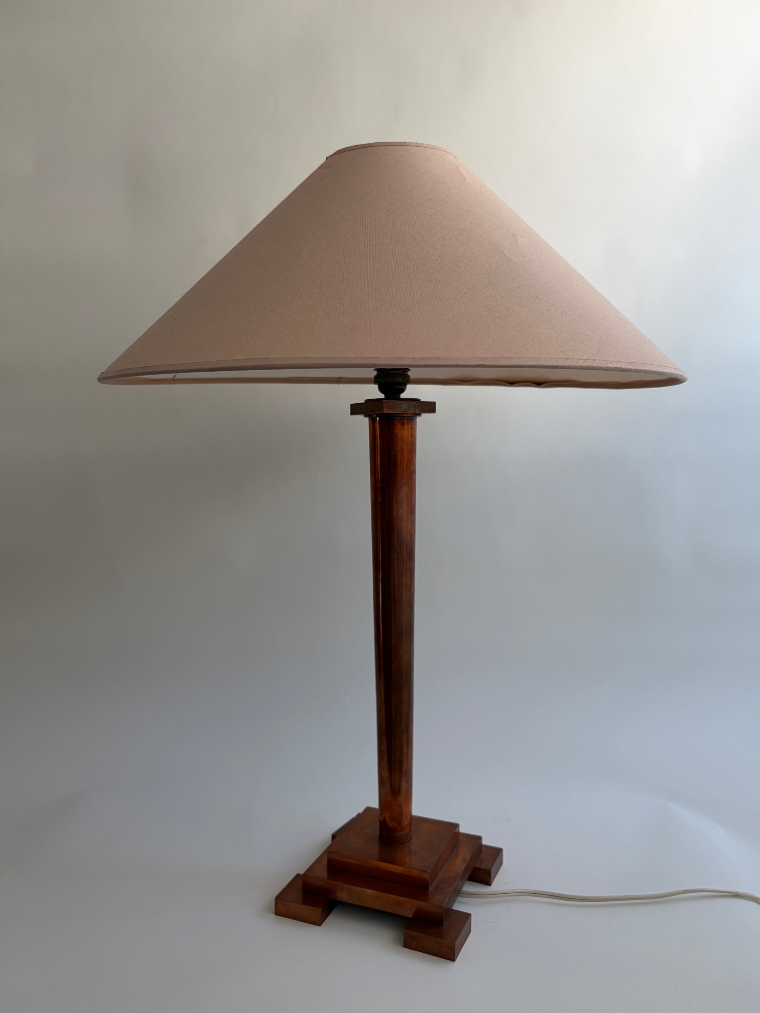 Art Deco Copper Column Lamp, Belgium, 1930s — alternate view