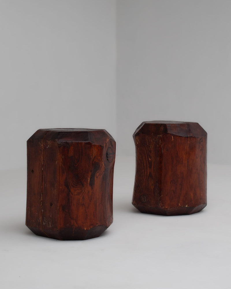 Sculptural Solid Wood Stools – Pair of Two Primitive Blocks by Malata Antwerp | The Oblist