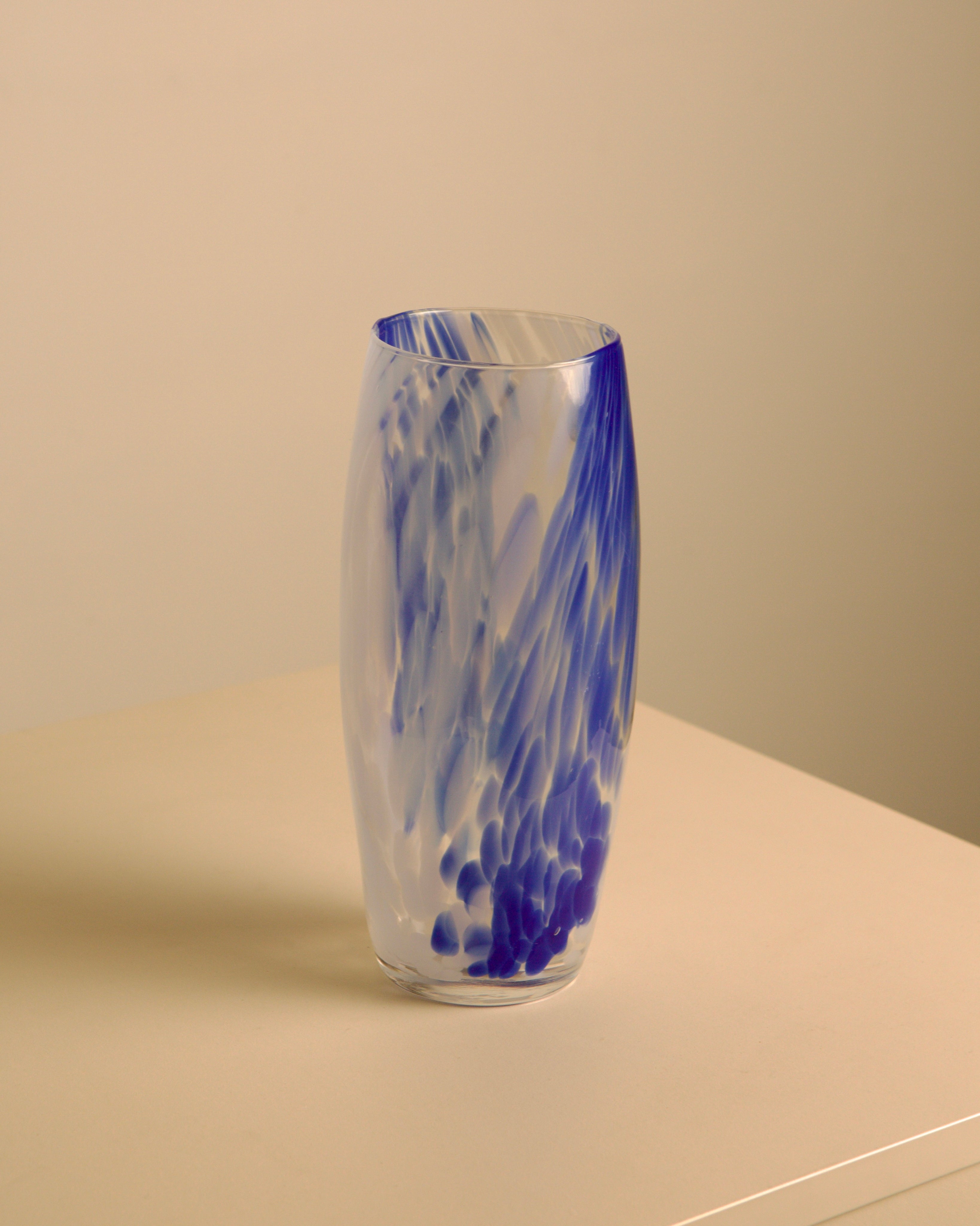 80s Italian Murano glass vase blue and white bubbles — alternate view