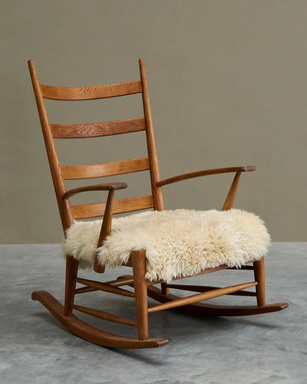 Rocking Chair in Solid Oak and Sheepskin France 1960s by ORNAMENTUM | The Oblist