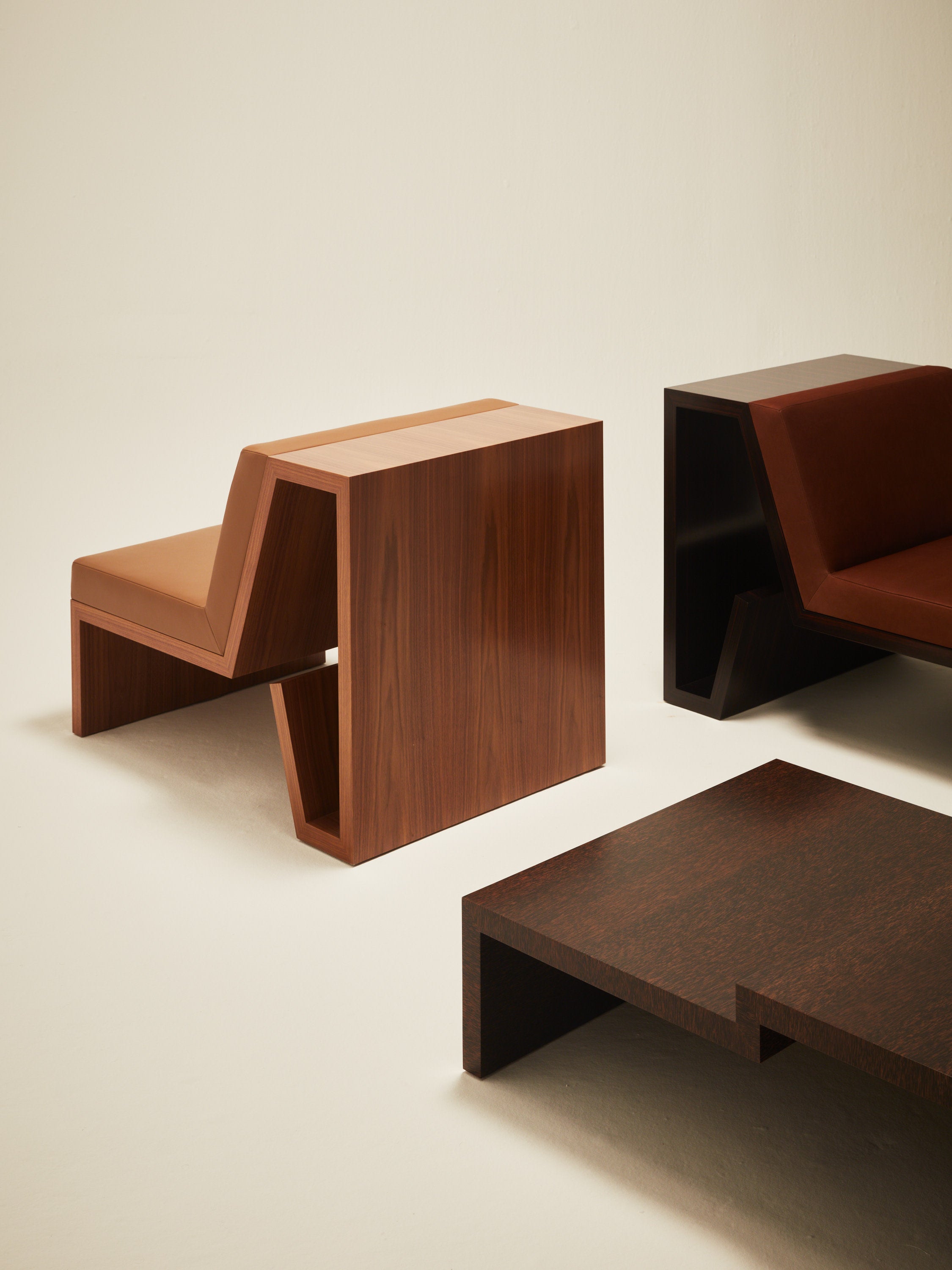'Continuous' Lounge Chair Handcrafted in Wood Veneer & Leather Upholstery — view 10
