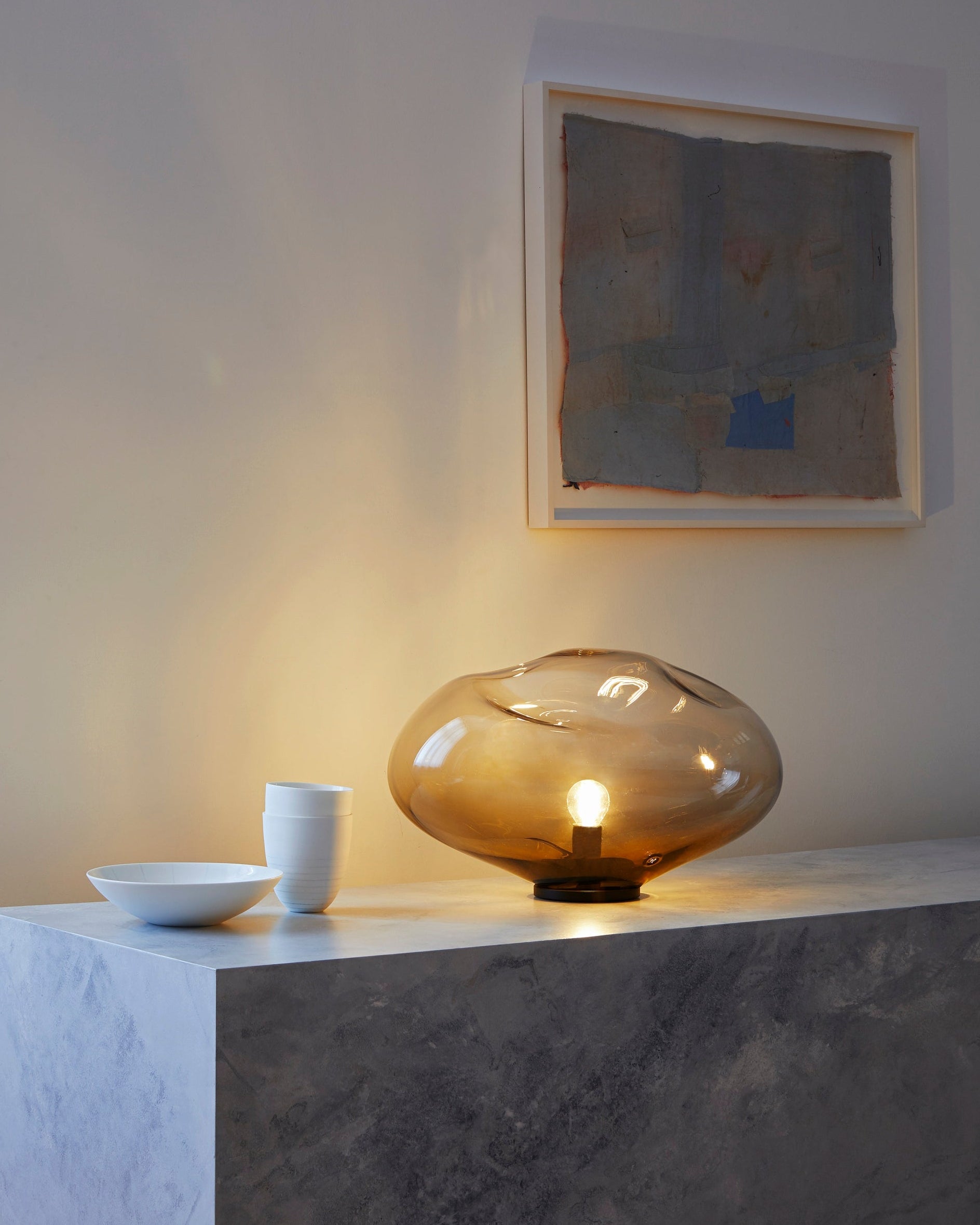HAUMEA AMORPH table lamp - size S (L: 26cm) by ELOA - Unique Lights | The Oblist — amber glass, modern design