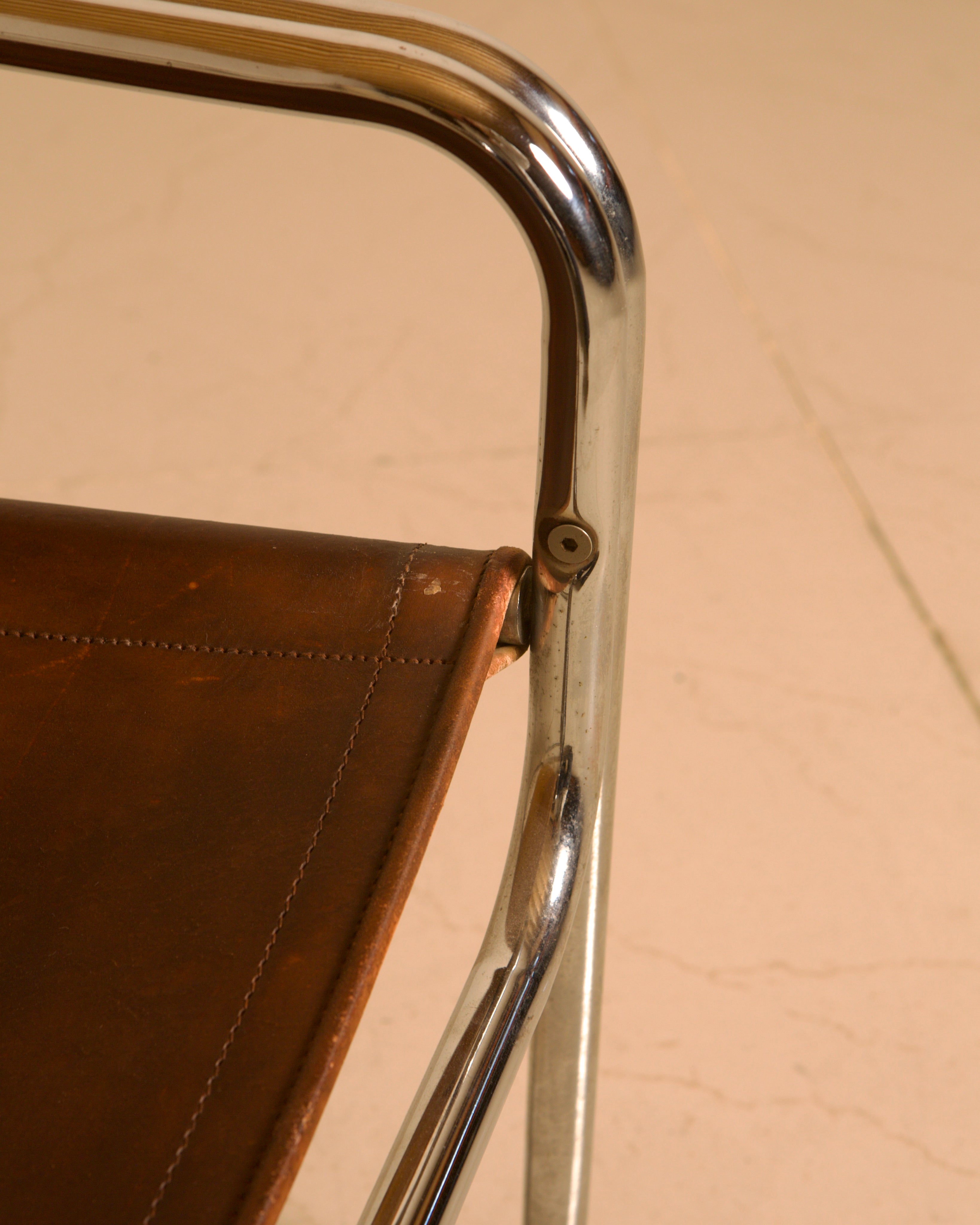 Chrome-plated steel and leather armchair by Antonello Mosca for Produzione Forma, 70s — alternate view