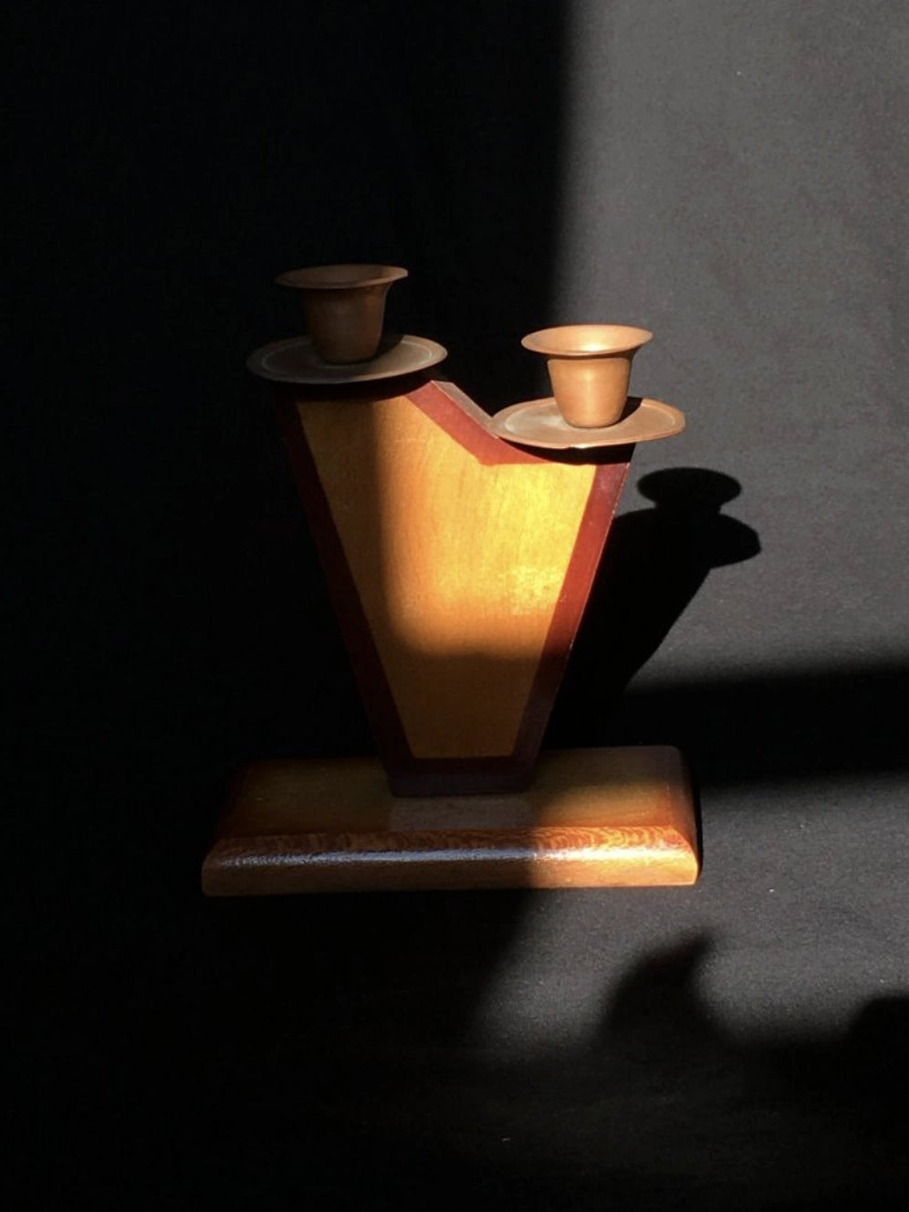 Vintage Art Deco Wood Candle Holder — detail view