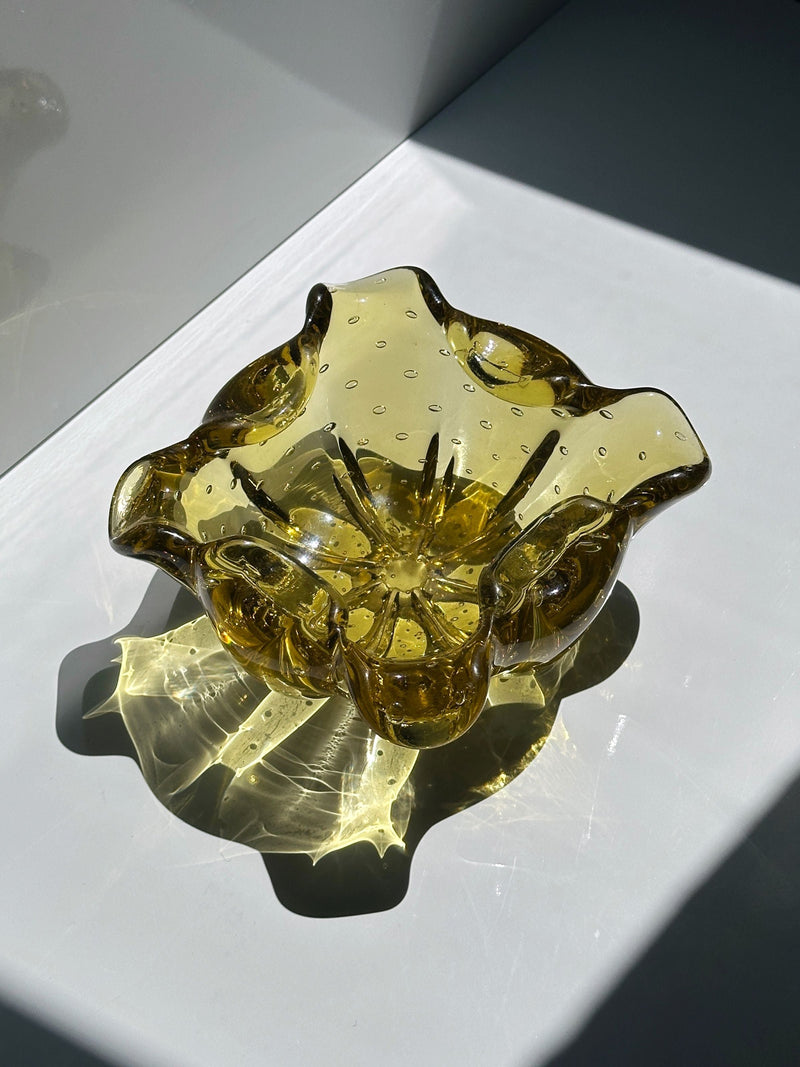 Golden Murano bullicante glass ashtray with controlled air bubbles