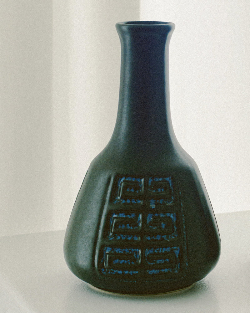 Danish Black Geometric Pottery Vase by Arcā Collections | The Oblist — handcrafted ceramic, matte black finish