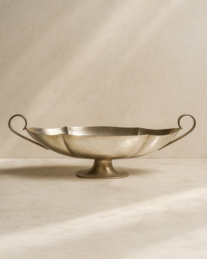 Vintage Italian silver plated serving bowl with curved handles 1950s