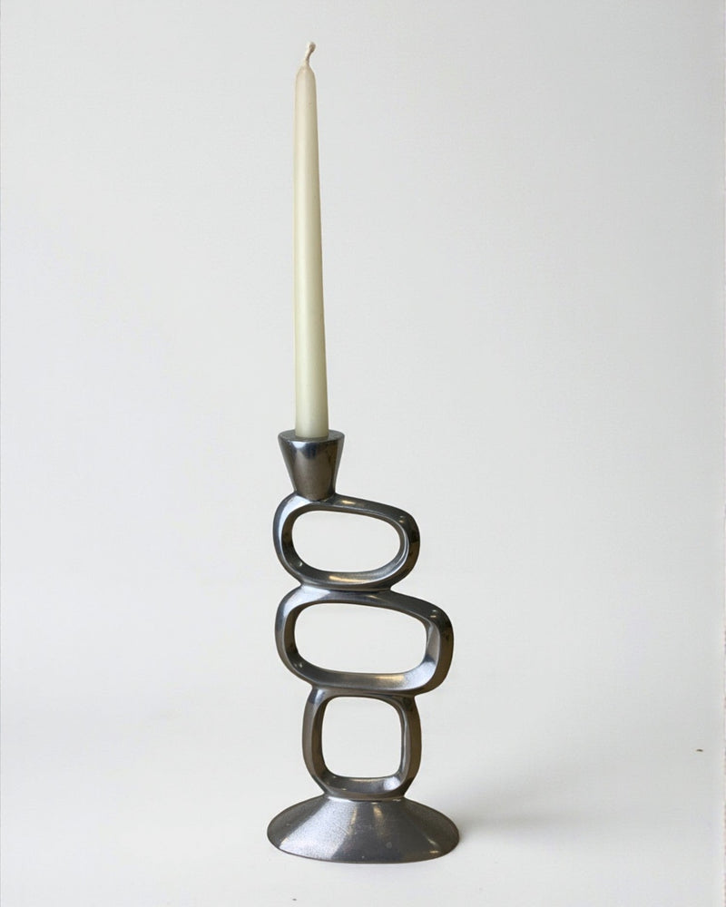 Circle Candleholder by Matthew Hilton, 1980's by Malamar Studio | The Oblist — metallic finish, vintage design