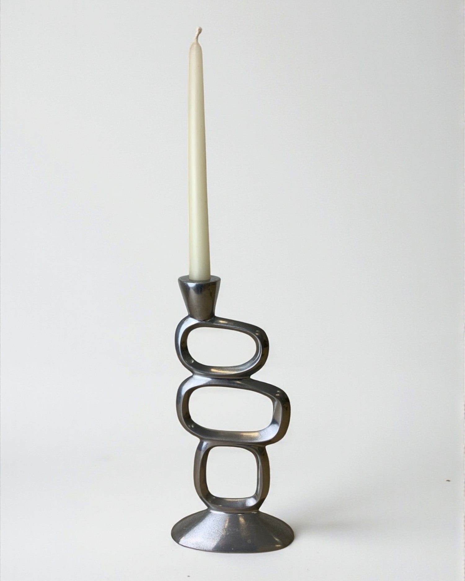 Circle Candleholder by Matthew Hilton, 1980's by Malamar Studio | The Oblist — metallic finish, vintage design