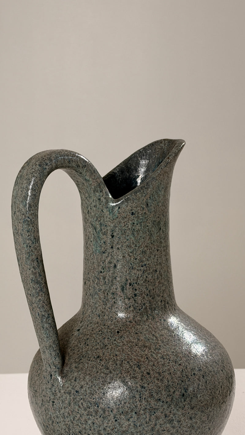 Ceramic Pitcher by Potiers d'Accolay, France, circa 1960 — close-up of textured blue-green ceramic surface