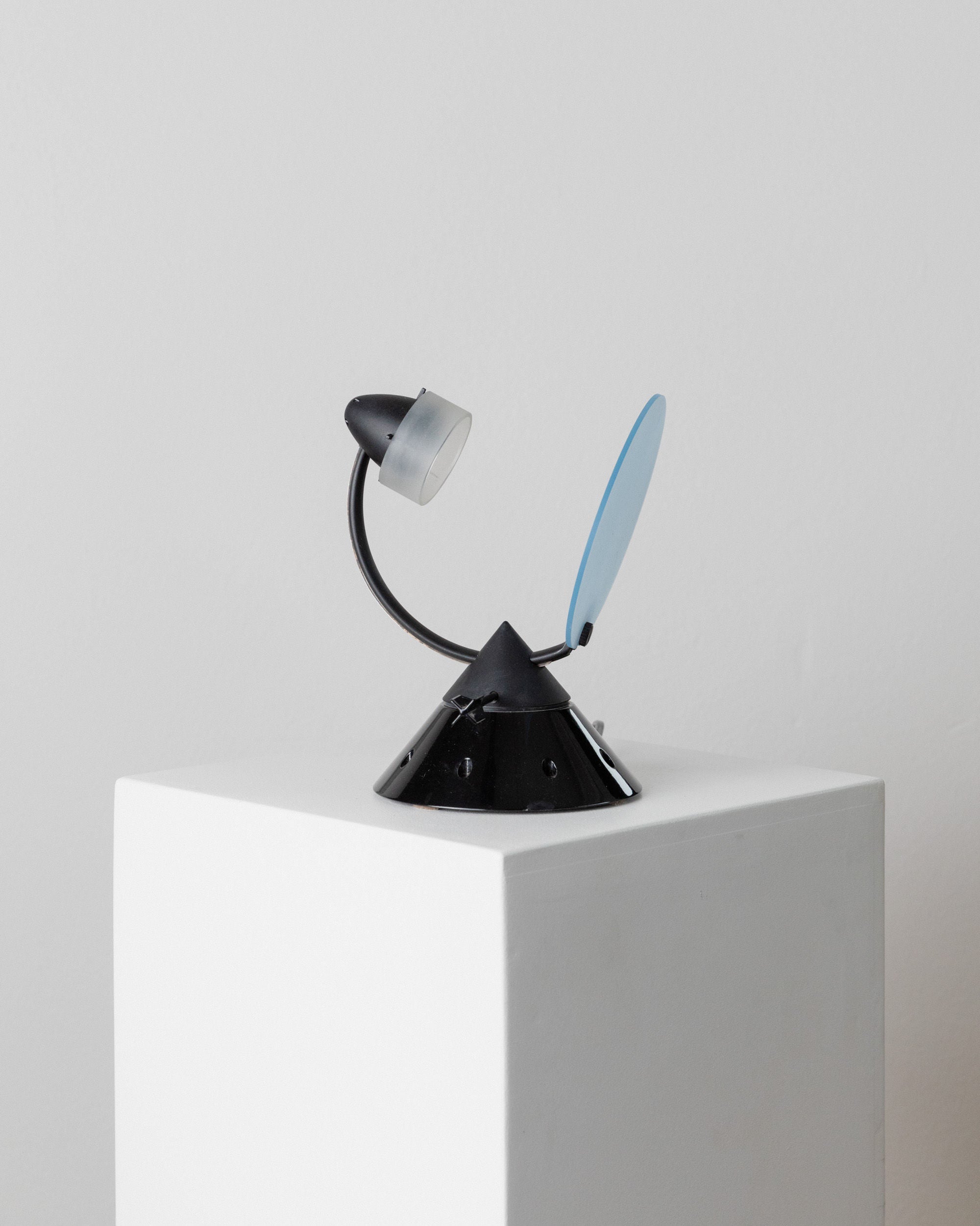 Table Lamp by Lamperti model Sestante, Italy 1980s — top view showing black base and blue shade