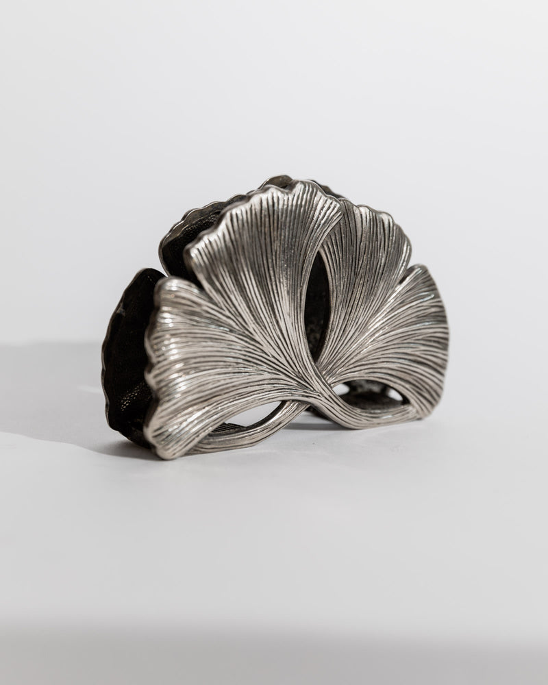 1960s silver plated sculptural desk holder with ribbed texture