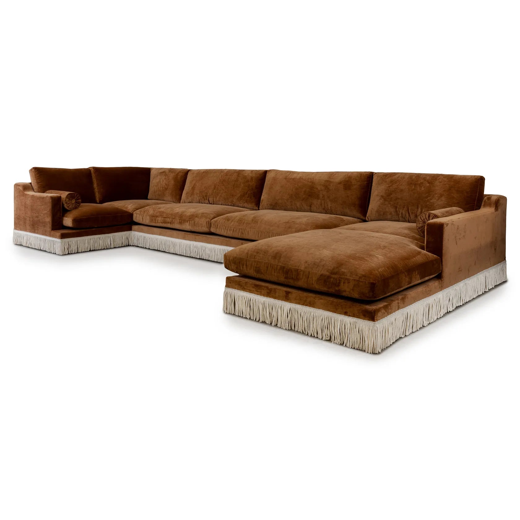 Orlando Modular Sofa - Caramel Velvet & Ivory Bullion Fringe — close-up
