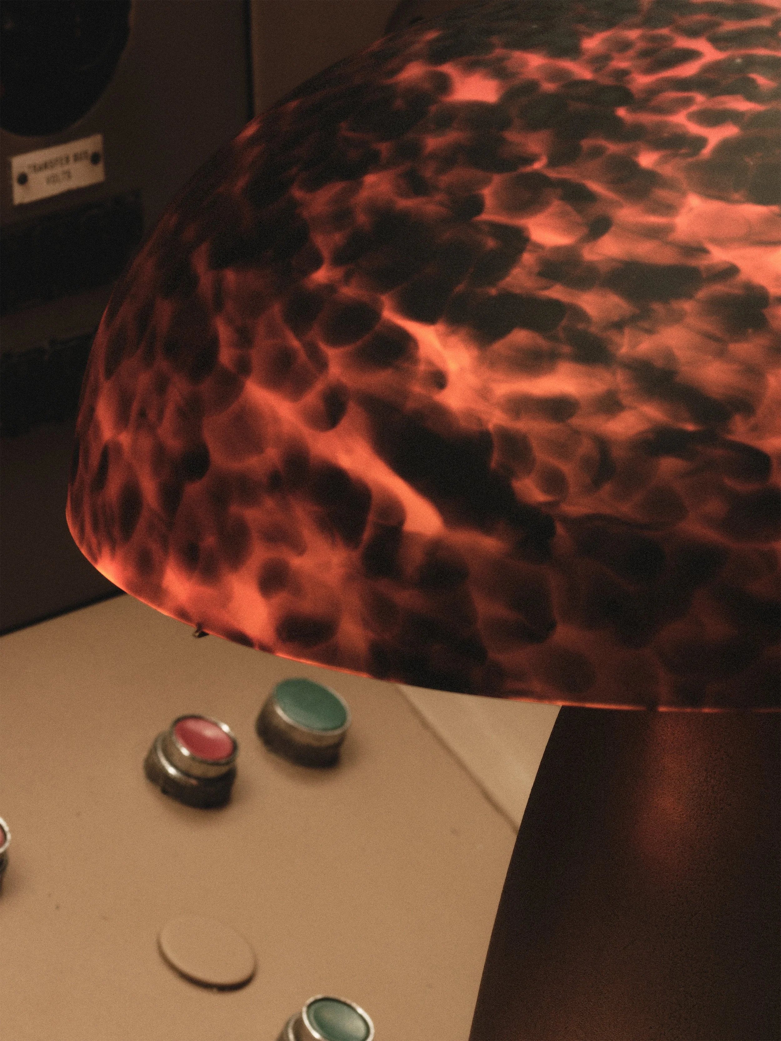 Cast Brass Table Lamps in Glass and Hand-blown Matte Leopard Glass — close-up