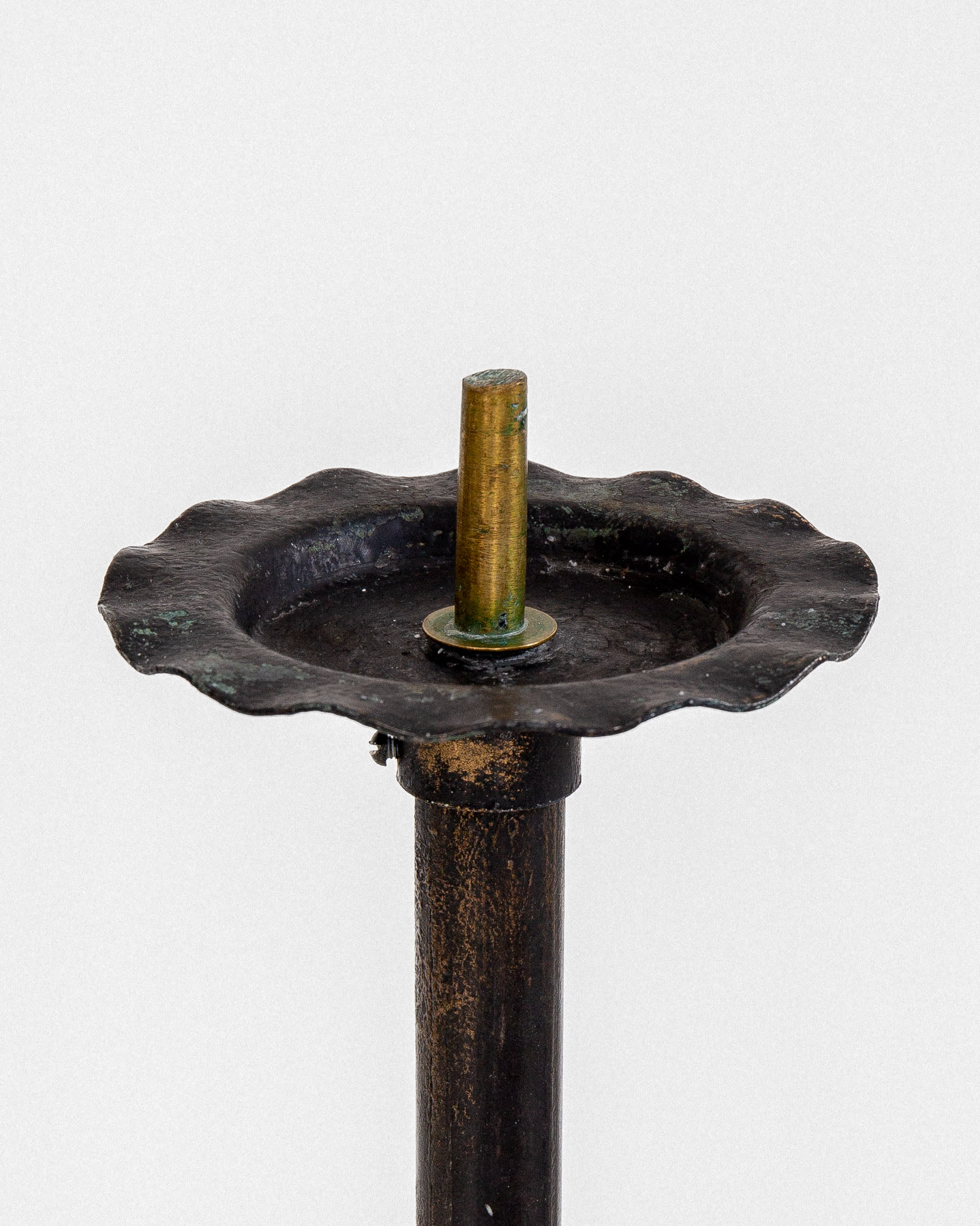 Pair of Monumental Cast Iron Floor Candleholders by Böhlmarks, Sweden, 1930s — close-up of textured cast iron base