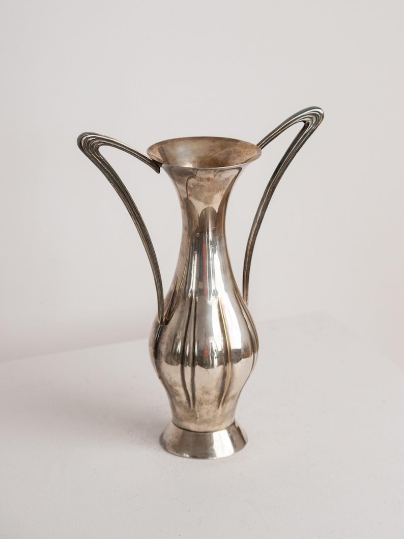Art Nouveau Silver Plate Vase with Twin Loop Handles — lifestyle setting