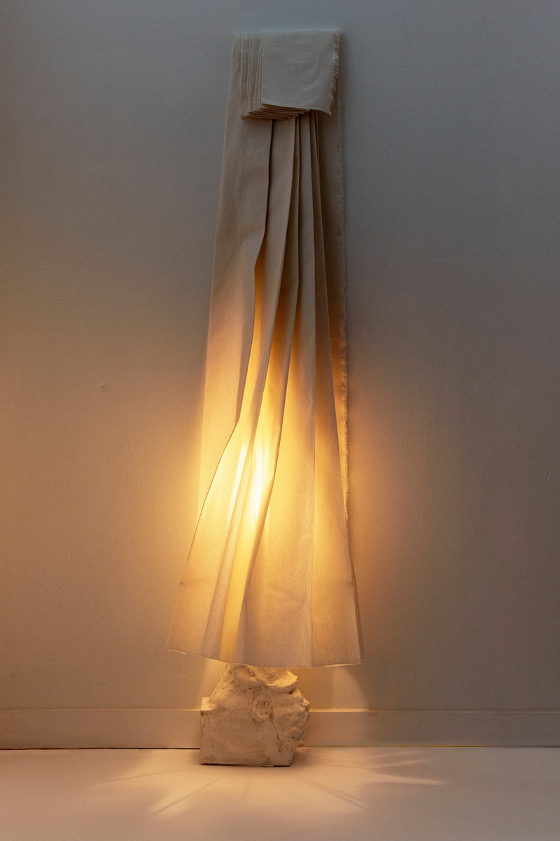 Sculptural Light - ORA IV — close-up of fabric shade with warm glow
