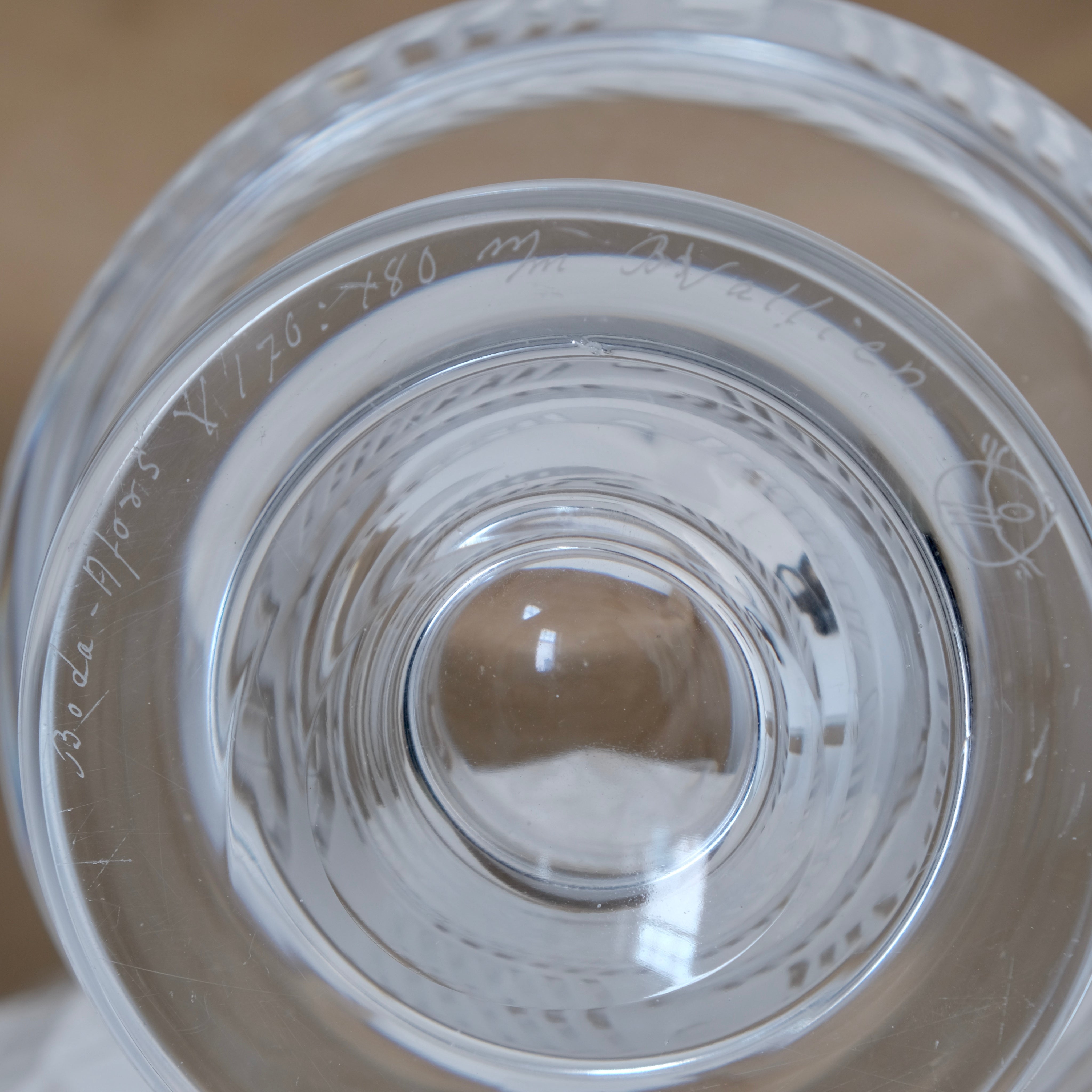 Bertil Vallien Glass Footed Bowl for Boda Åfors, 1960s — top view highlighting clear glass design